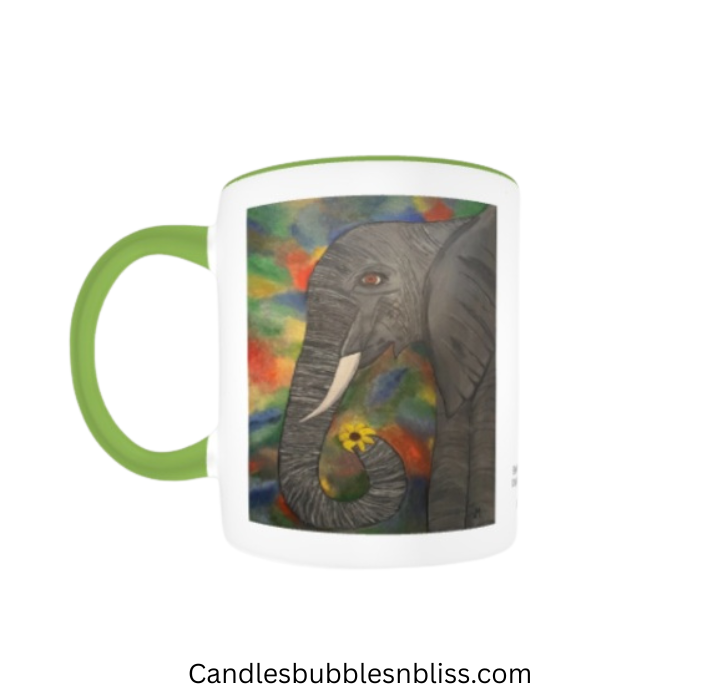 Elephant holding Flower Art Print on Mug