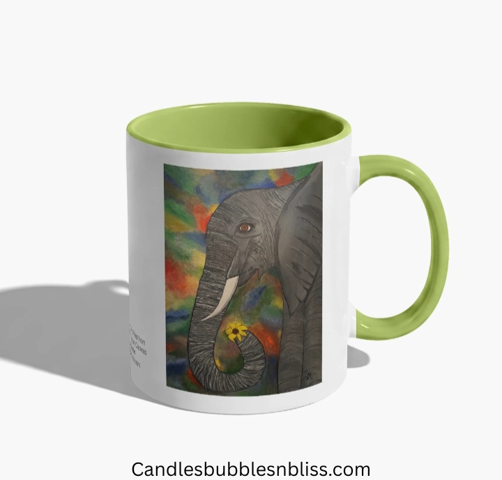 Elephant holding Flower Art Print on Mug