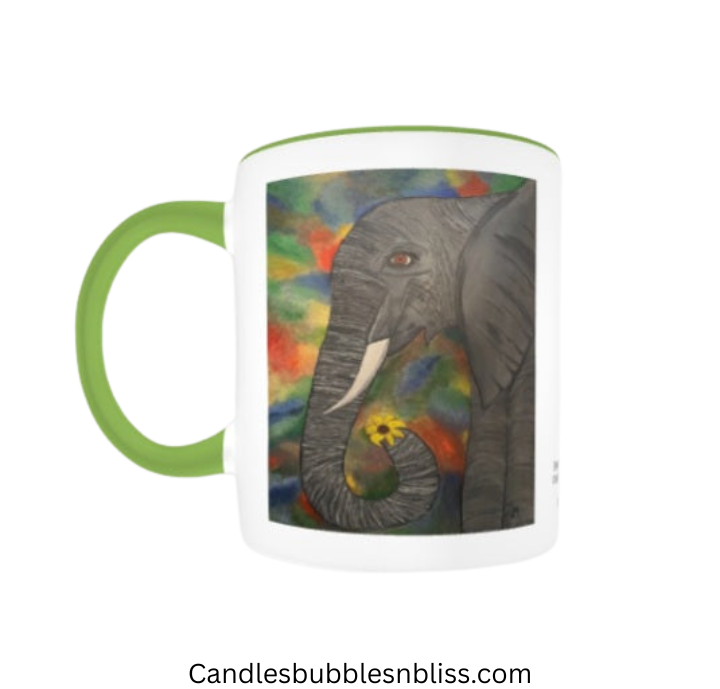Elephant holding Flower Art Print on Mug
