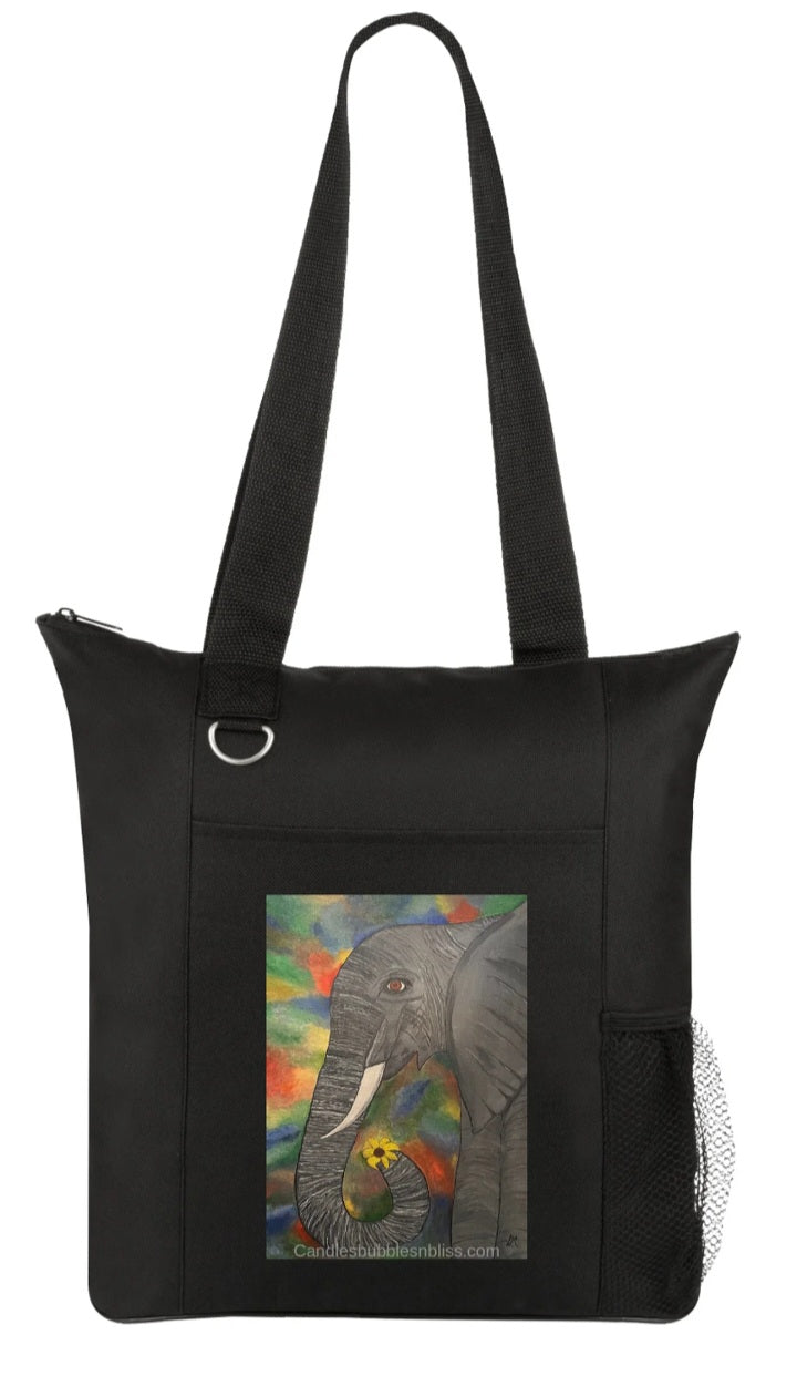 Elephant with Flower Art Print Tote