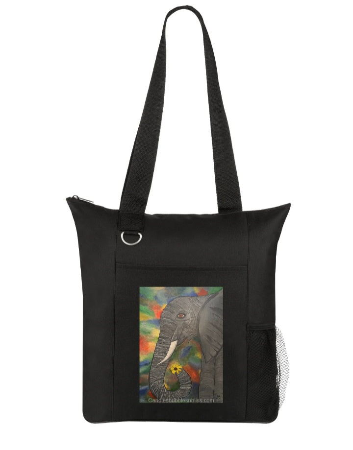 Elephant with Flower Art Print Tote
