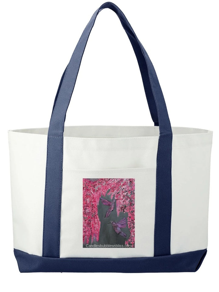 Hummingbirds and Flowers Art Print Tote Bag