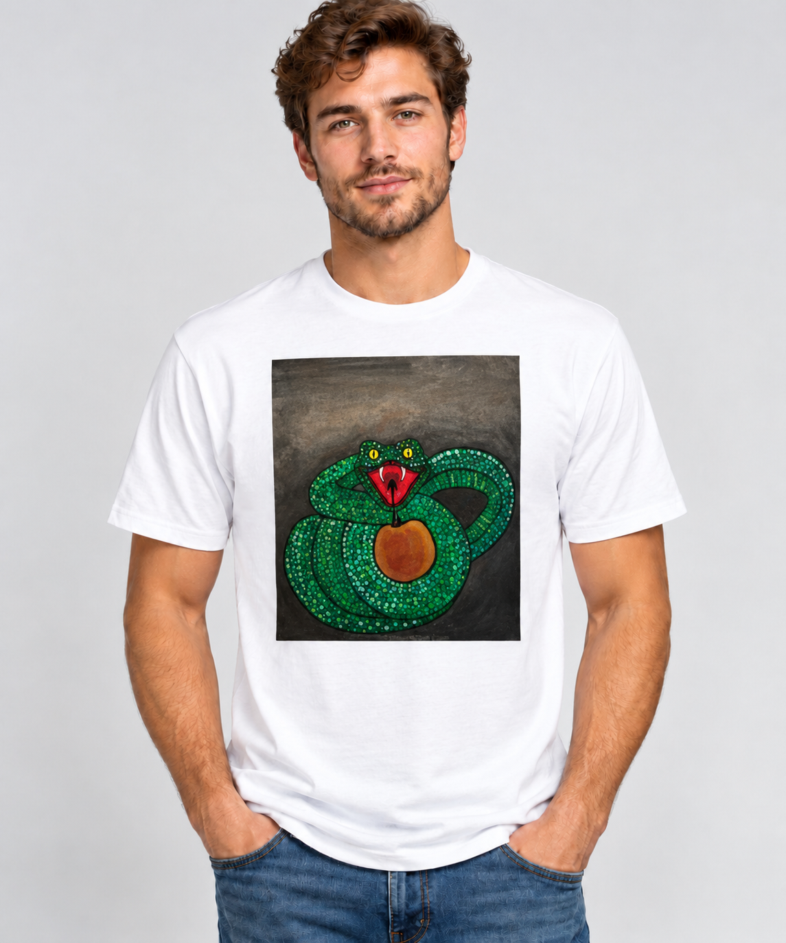 Snake with Apple Art Print Unisex Tshirt