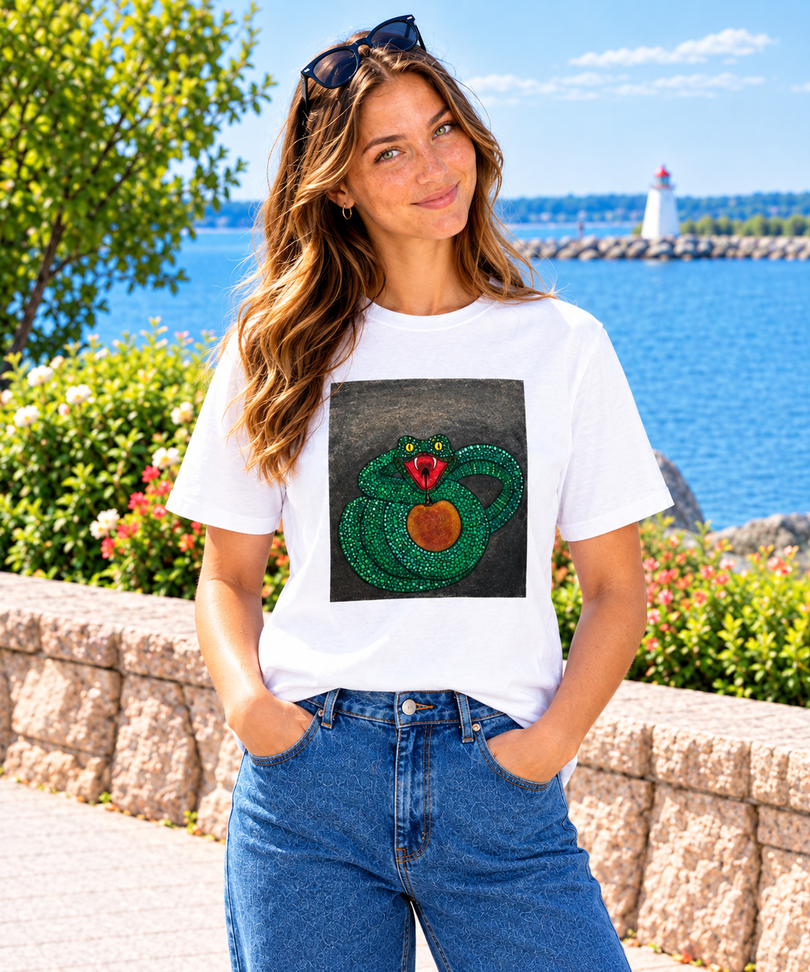 Snake with Apple Art Print Unisex Tshirt