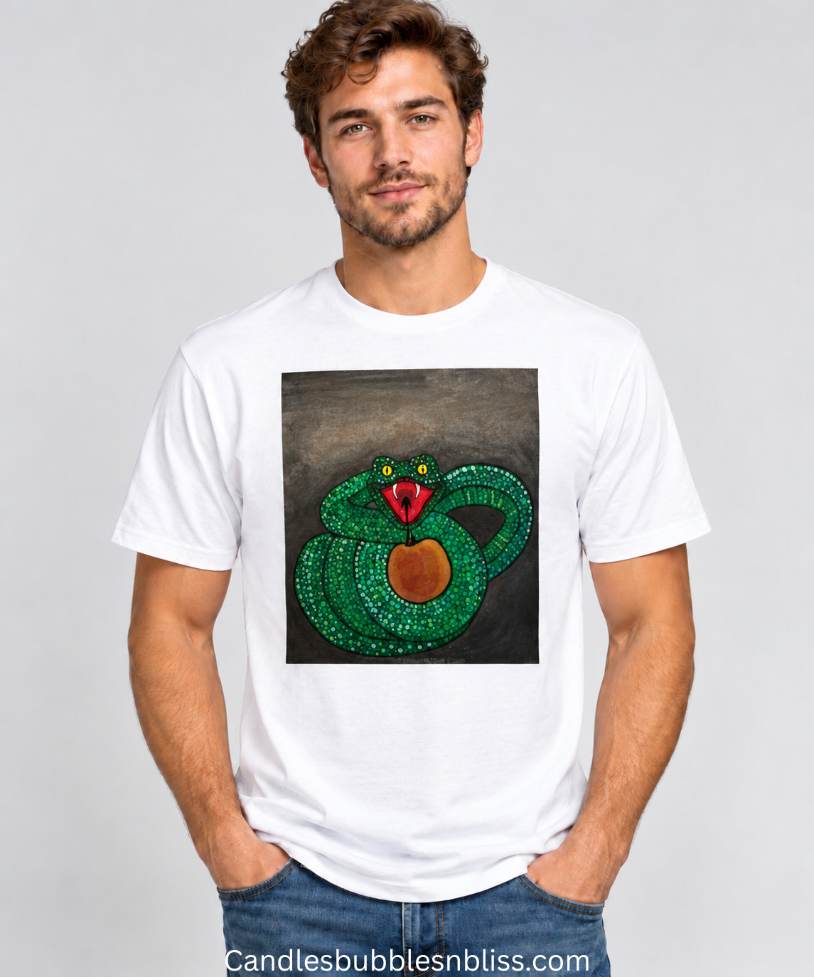 Snake with Apple Art Print Unisex Tshirt