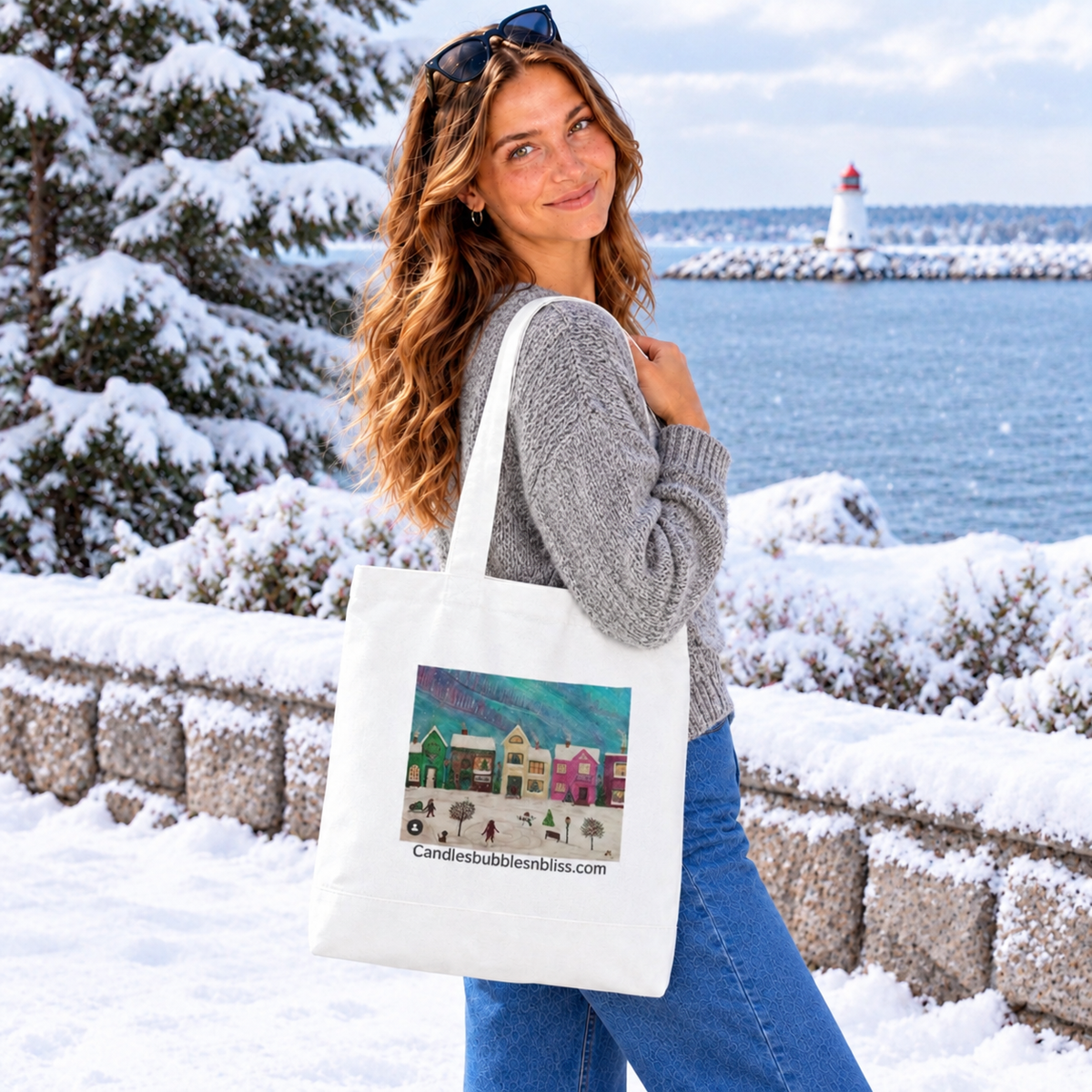 Winter Town Art Print Tote Bag