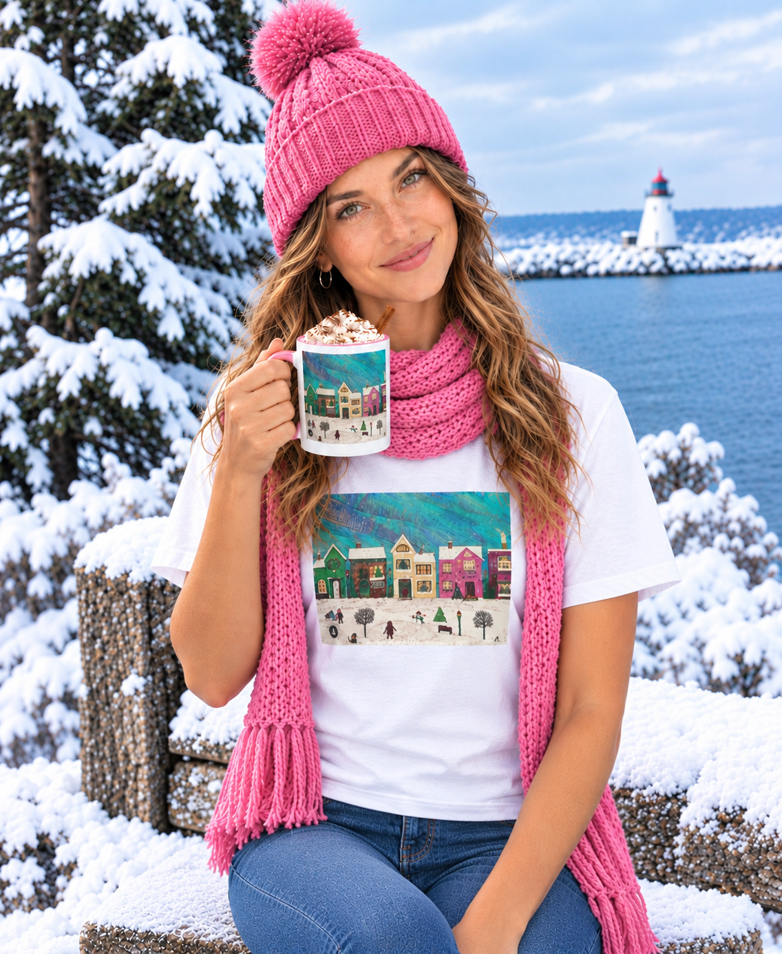 Winter Town Art Print Tshirt