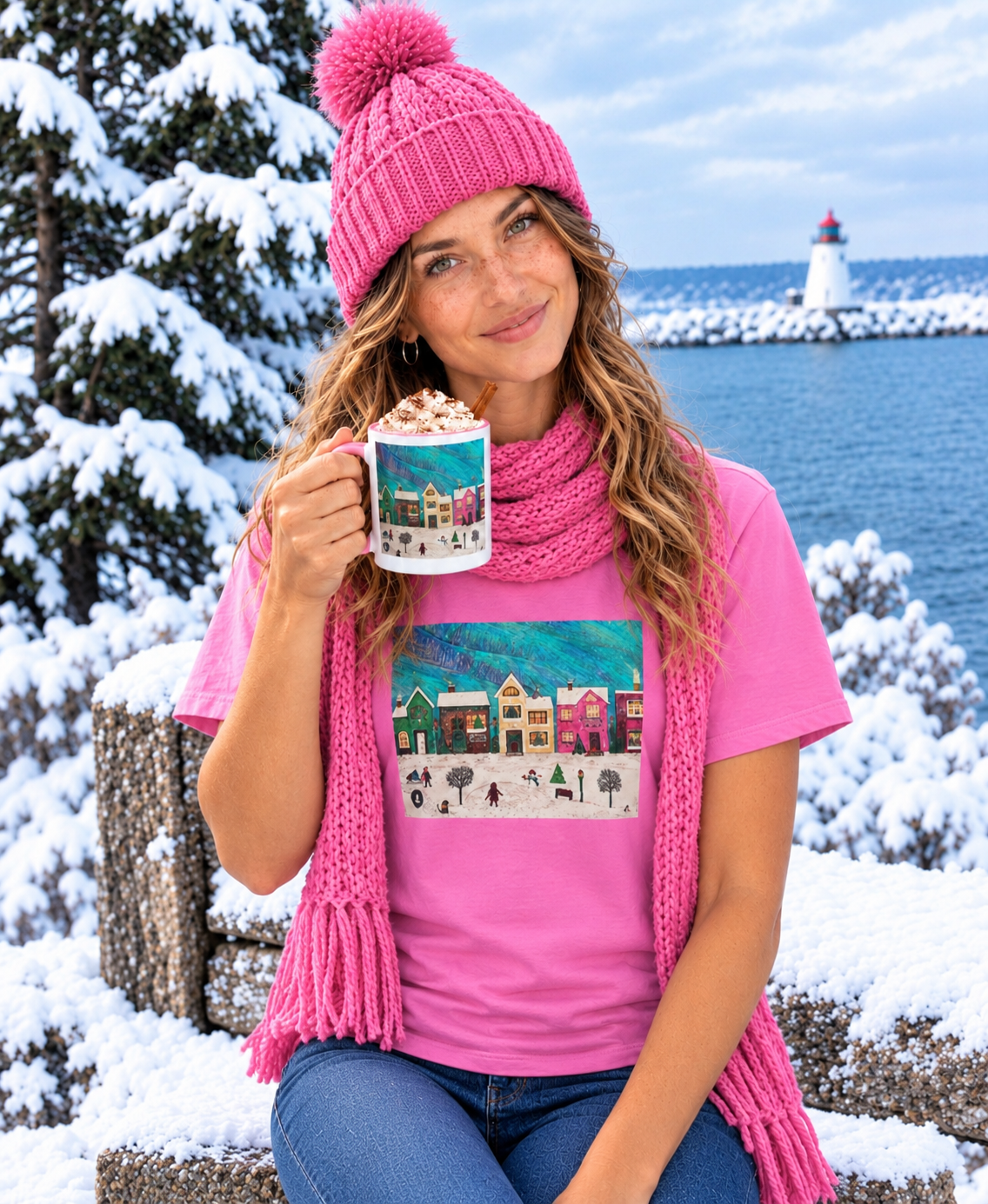 Winter Town Art Print Tshirt