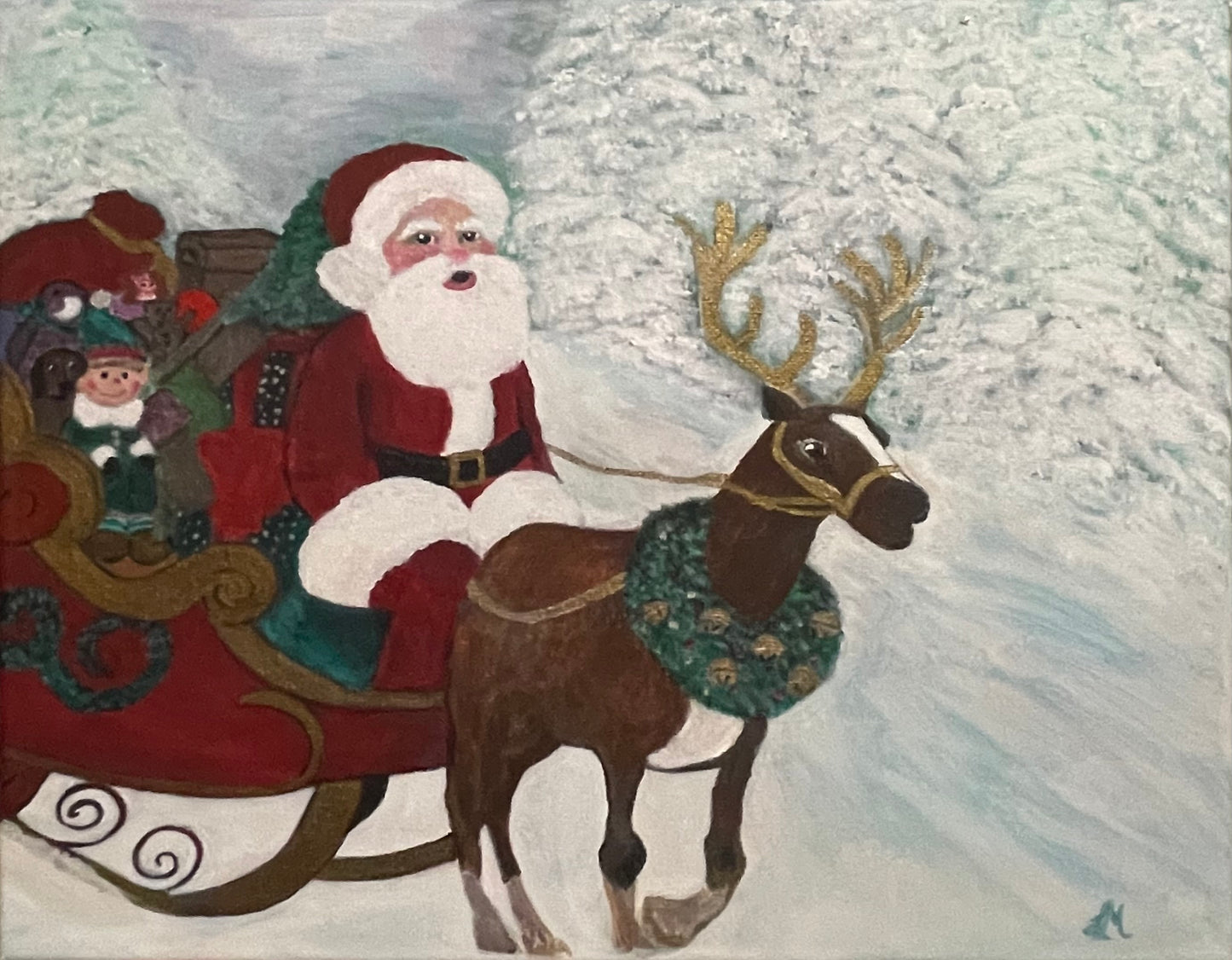 Santa’s Sleigh Acrylic Painting Art Print