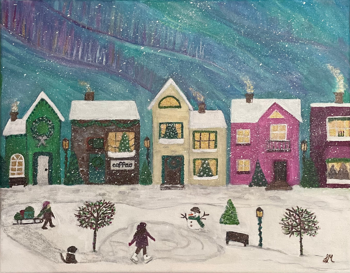 Snowy Townscape- Acrylic Painting Art Print