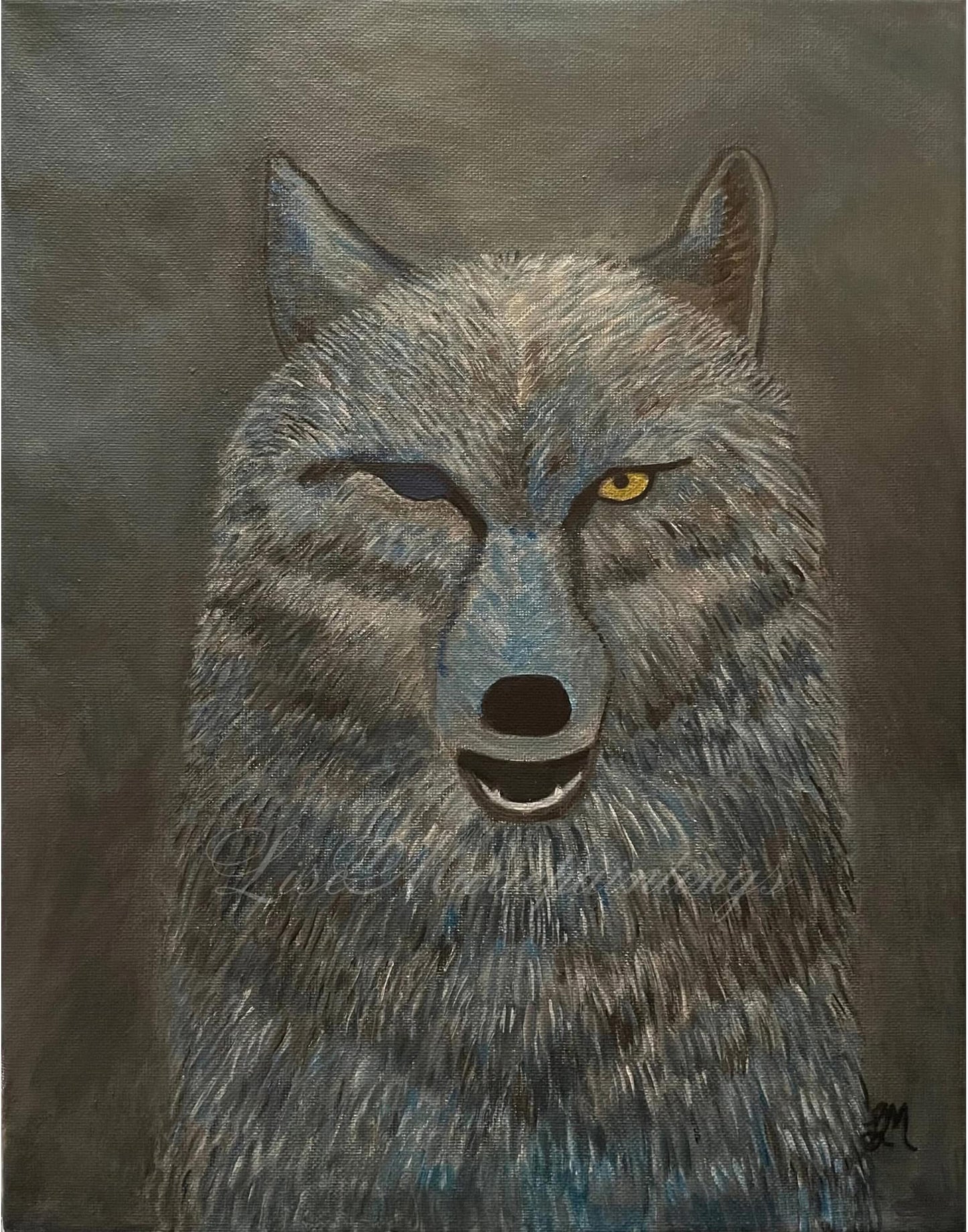 One Eyed Wolf Acrylic Painting Art Print