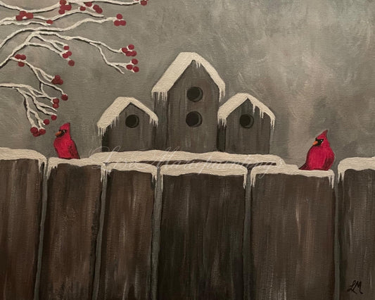 Winter Birds Acrylic Painting Art Print