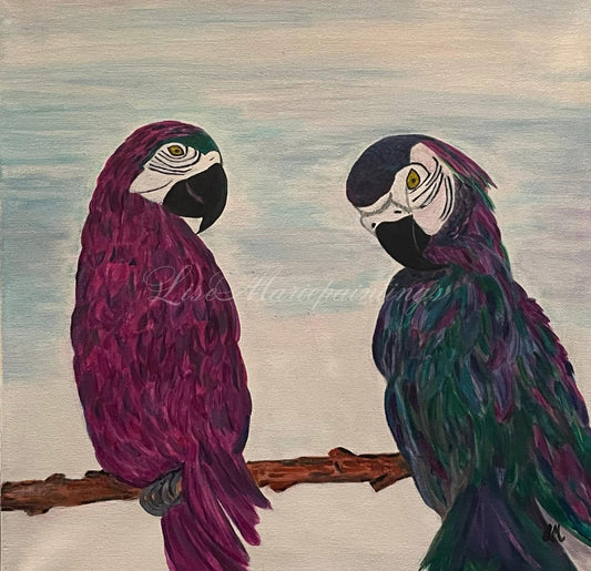 Two Parrots Acrylic Painting Art Print