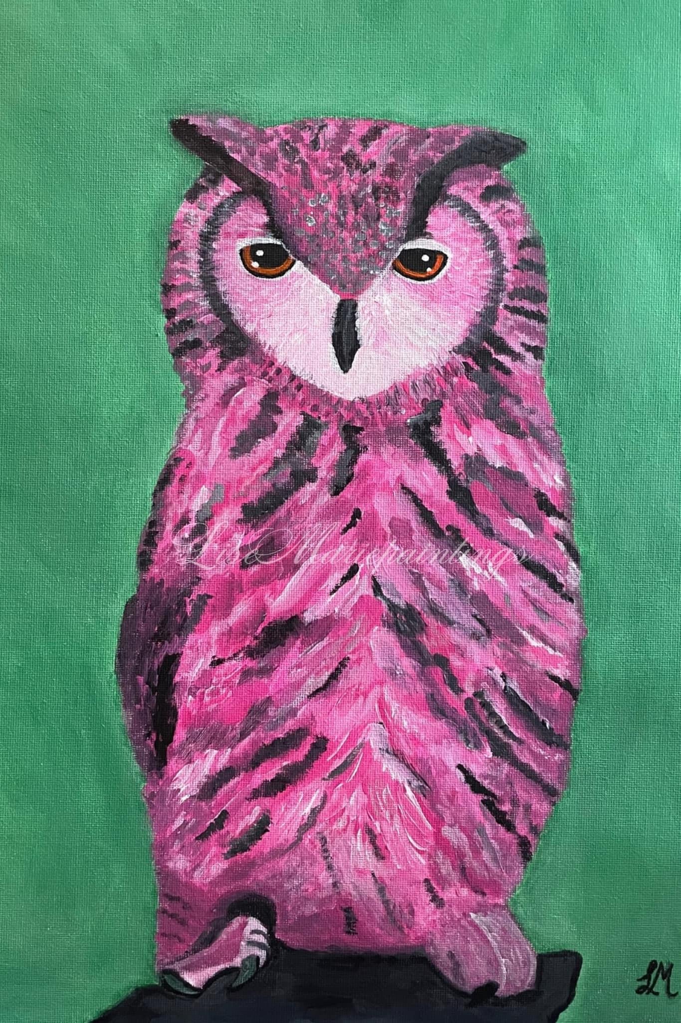 Pink Owl Acrylic Painting Art Print