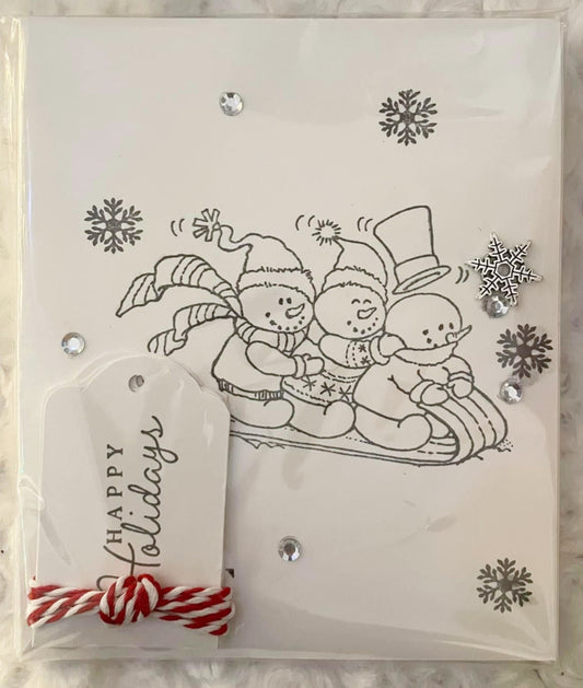 Snowmen on Sleigh Greeting Cards