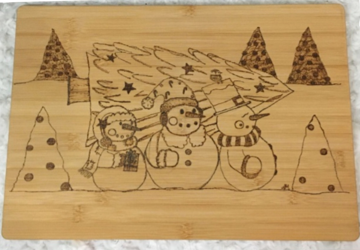Snowmen and Tree Engraved  Cutting Board