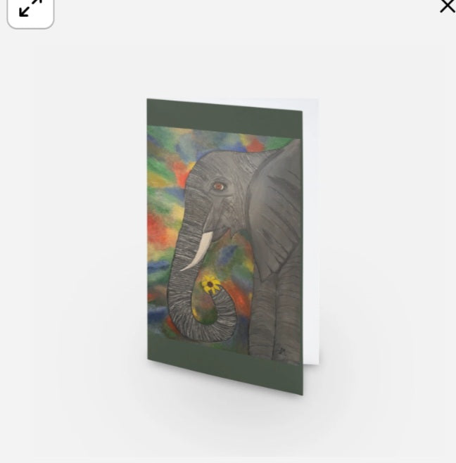 Elephant with Flower Art Print Birthday Greeting Card