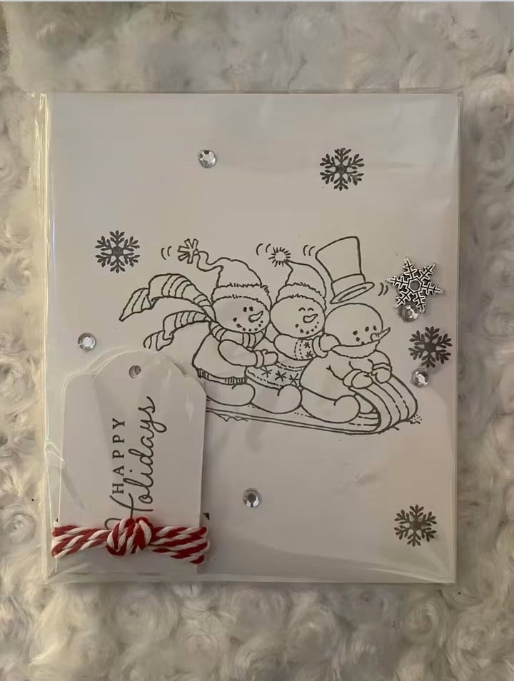 Snowmen sledding Greeting Cards 5 Pack